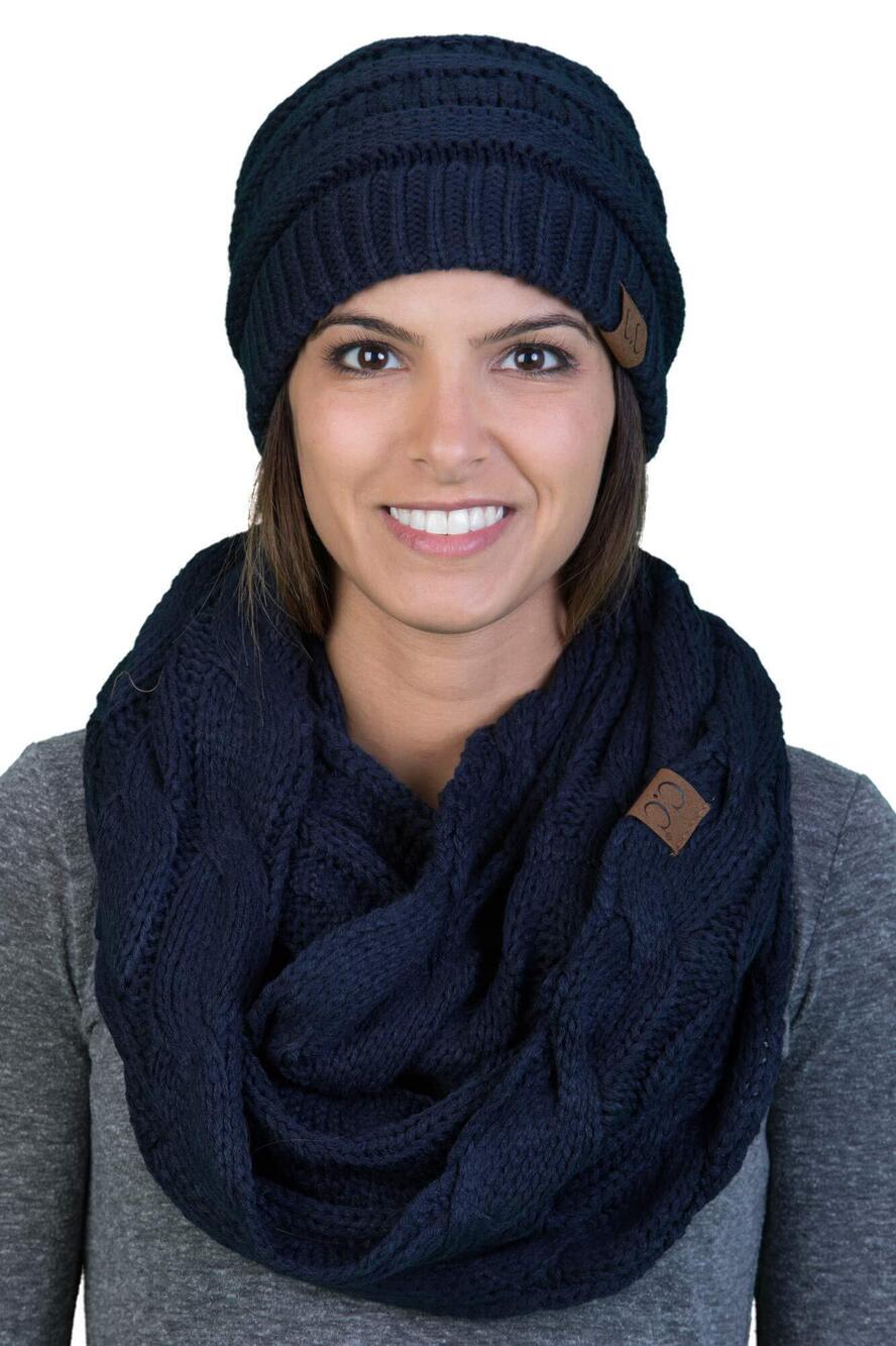 6375 Matching 2 Pack: Slouchy Beanie & Infinity Scarf - Navy